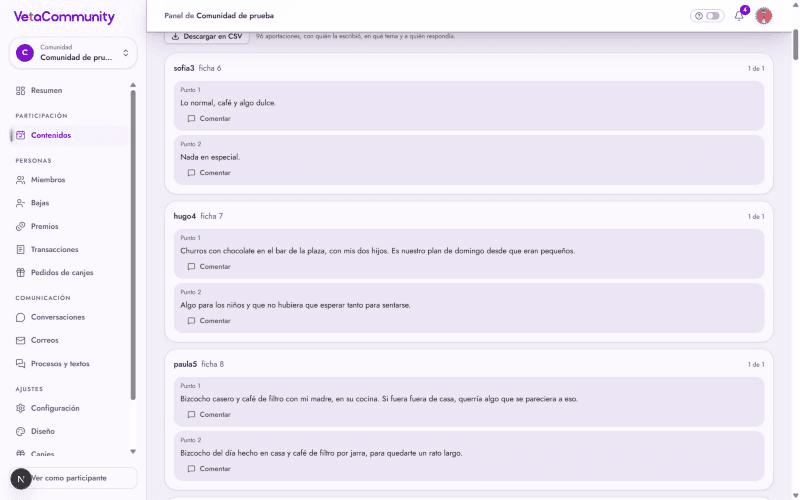 Actividades de investigación, no un chat